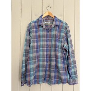 Tommy Bahama Button Down Shirt XL Multicolor Plaid Cotton Long Sleeve Collar